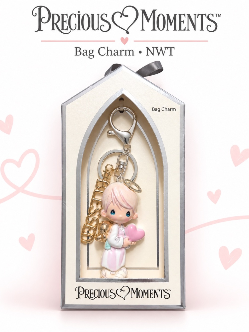 Precious Moments Blessed Angel Bag Charm Keychain NWT Pink Heart